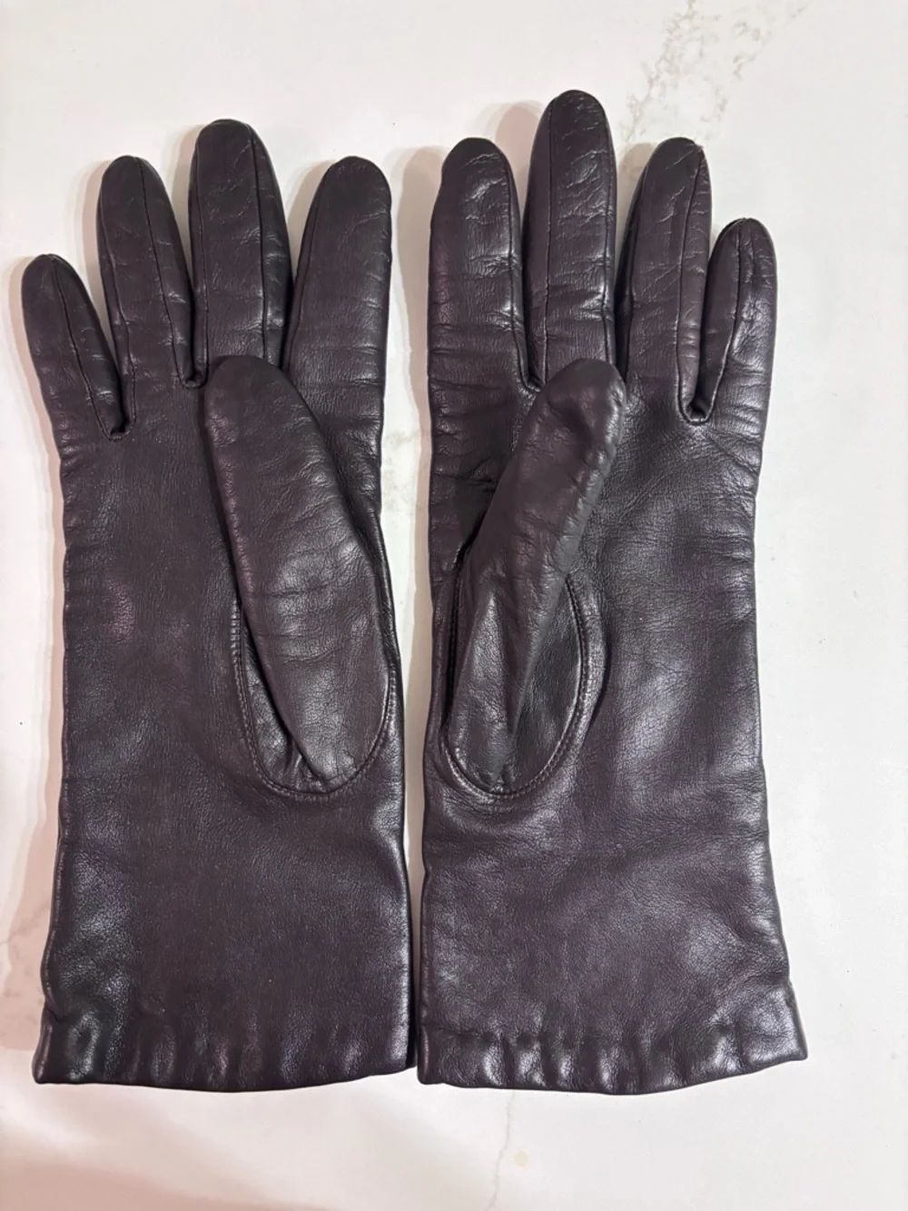 Vintage women’s Aris Dark Brown SOFT leather gloves cashmere lining size 7.5